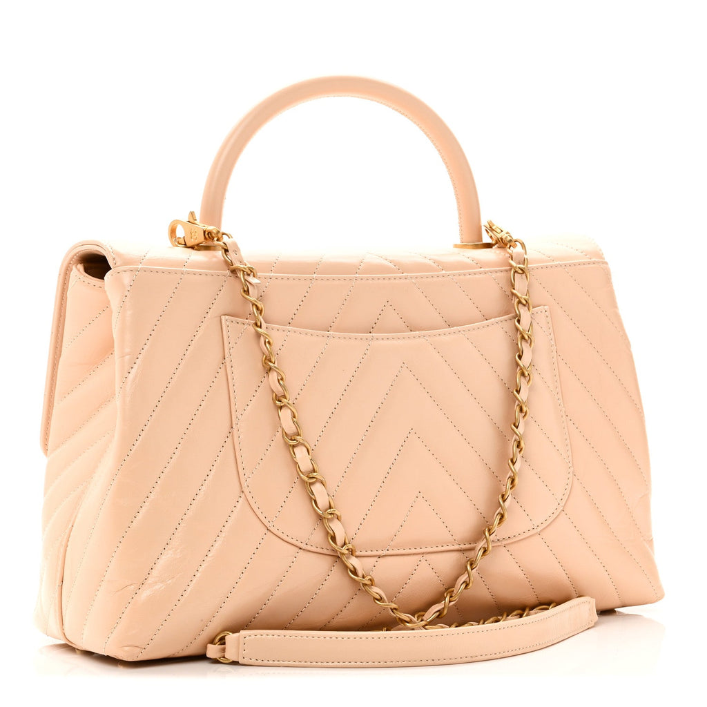 Calfskin Chevron Quilted Medium Coco Handle Flap Beige