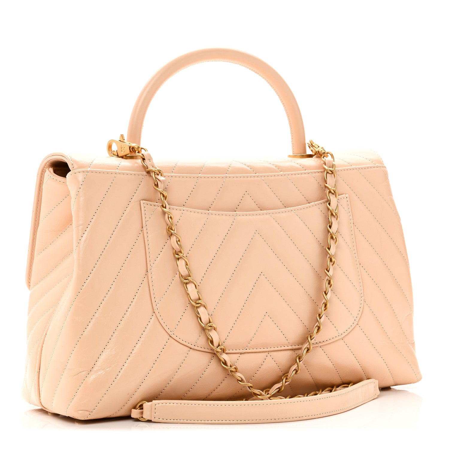 Calfskin Chevron Quilted Medium Coco Handle Flap Beige