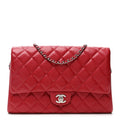 Iridescent Caviar Quilted Clutch With Chain Flap Red