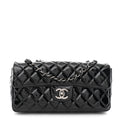 Crinkled Patent Quilted East West Flap Black