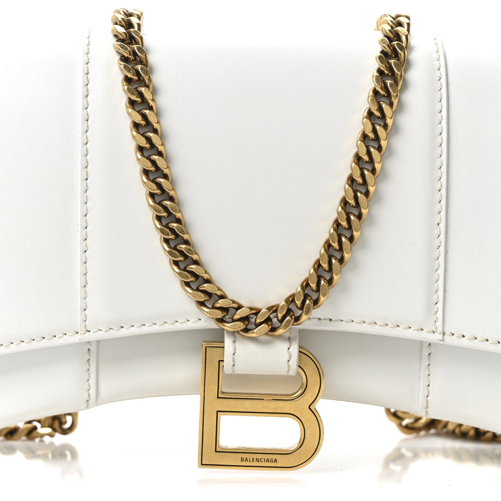 Shiny Box Calfskin Hourglass Chain Bag White