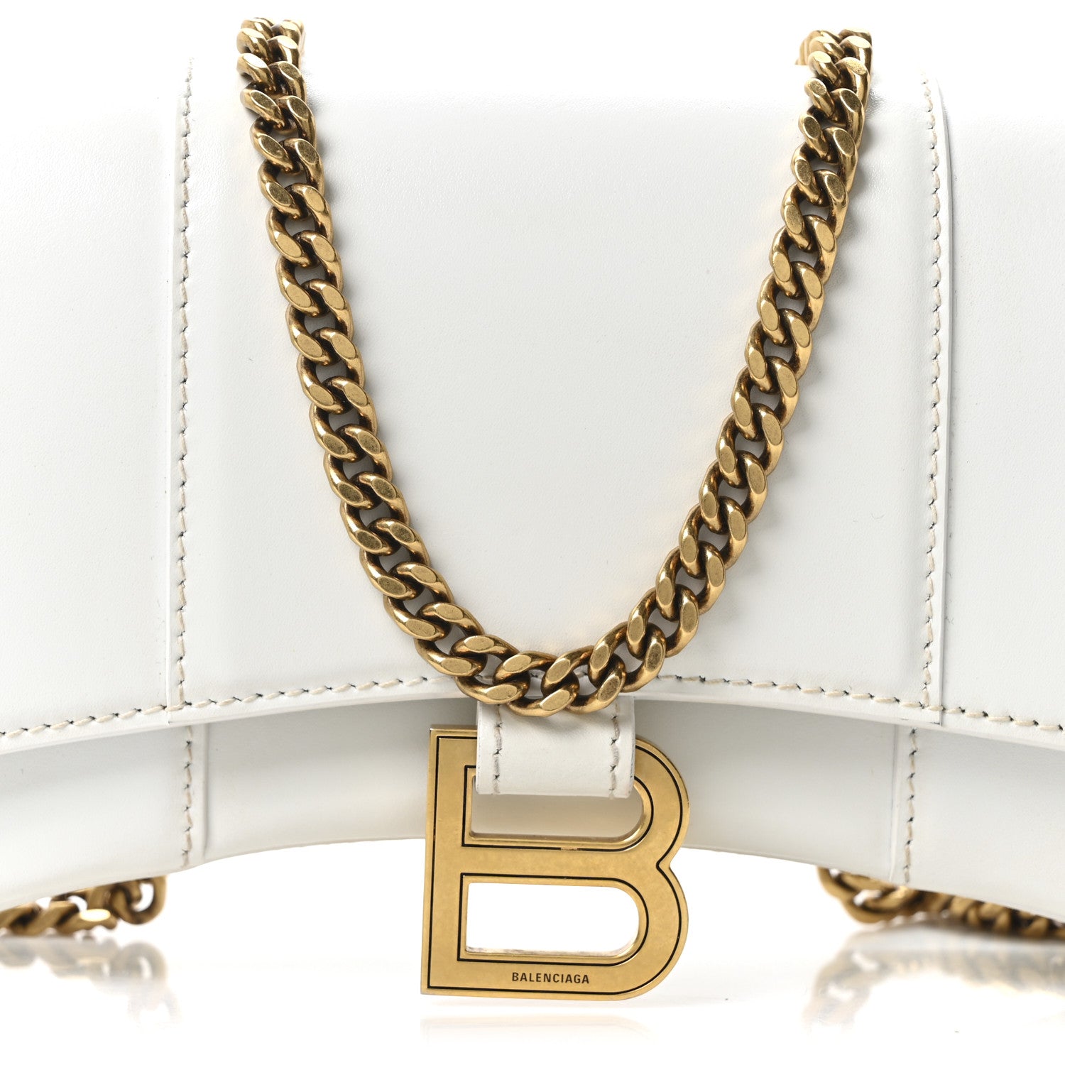 Shiny Box Calfskin Hourglass Chain Bag White