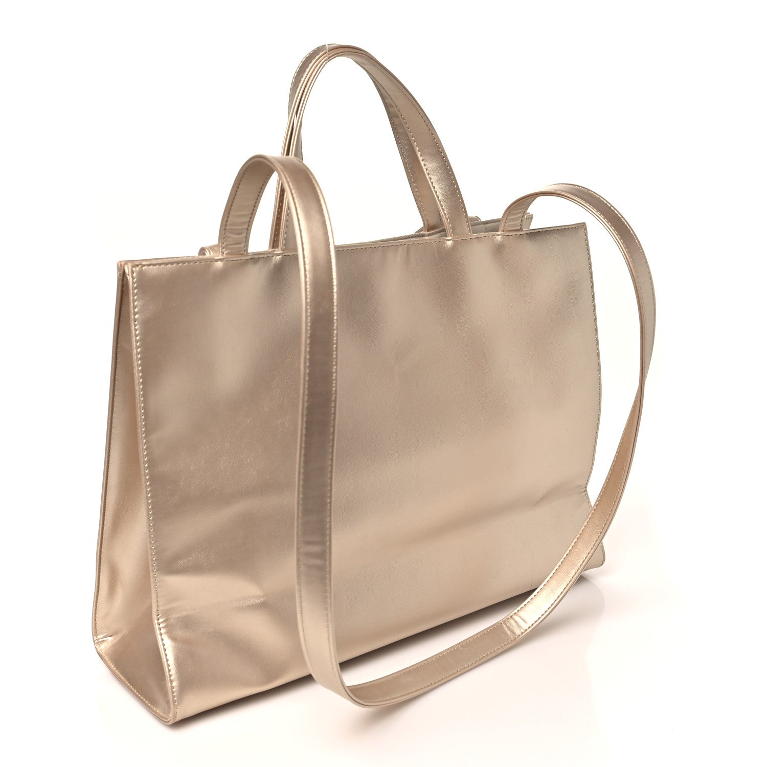 Metallic Vegan Leather Medium Shopping Bag Gold