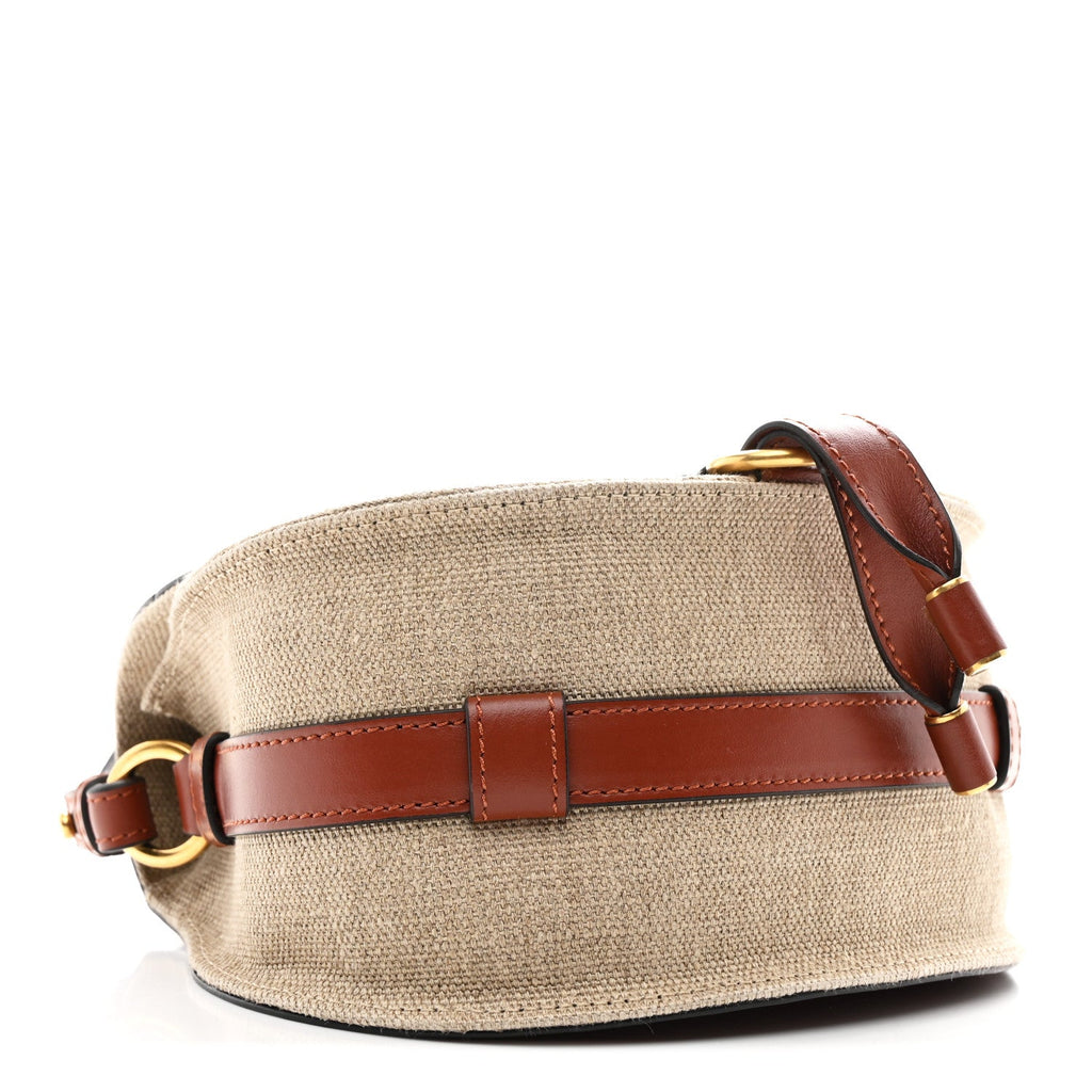 Linen Calfskin Small Marcie Saddle Bag Sepia Brown