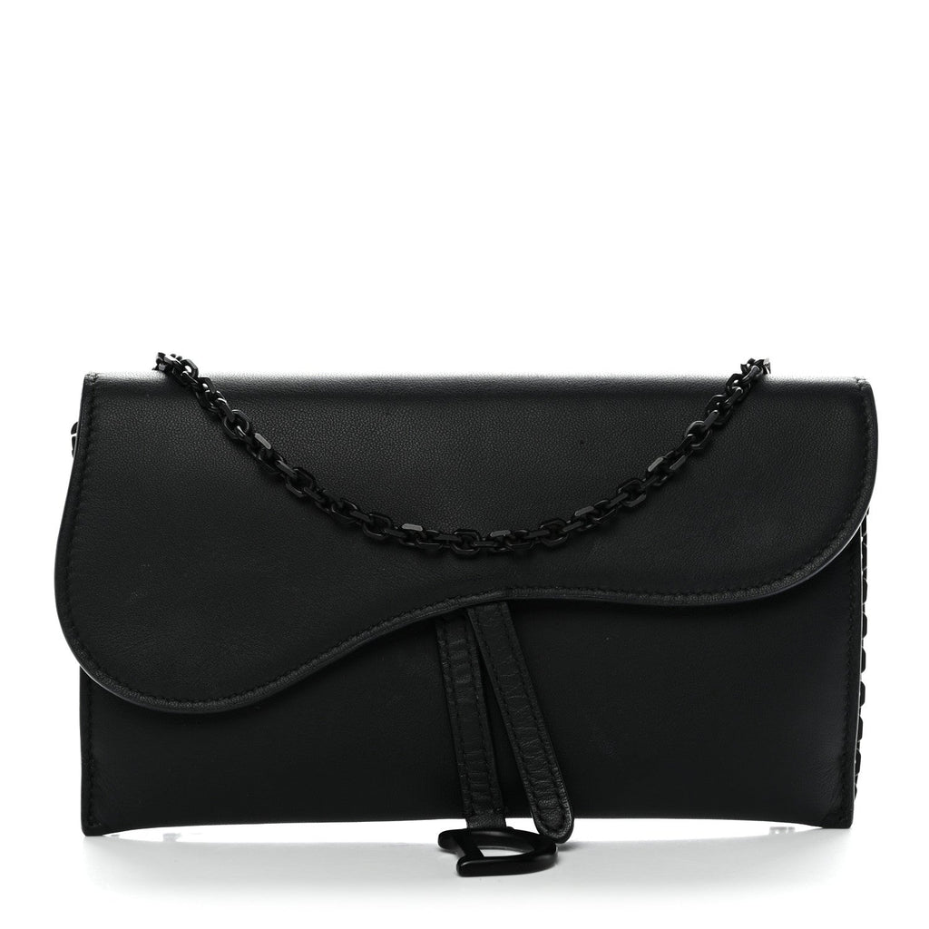 Ultra Matte Calfskin Saddle Chain Wallet Pouch Black