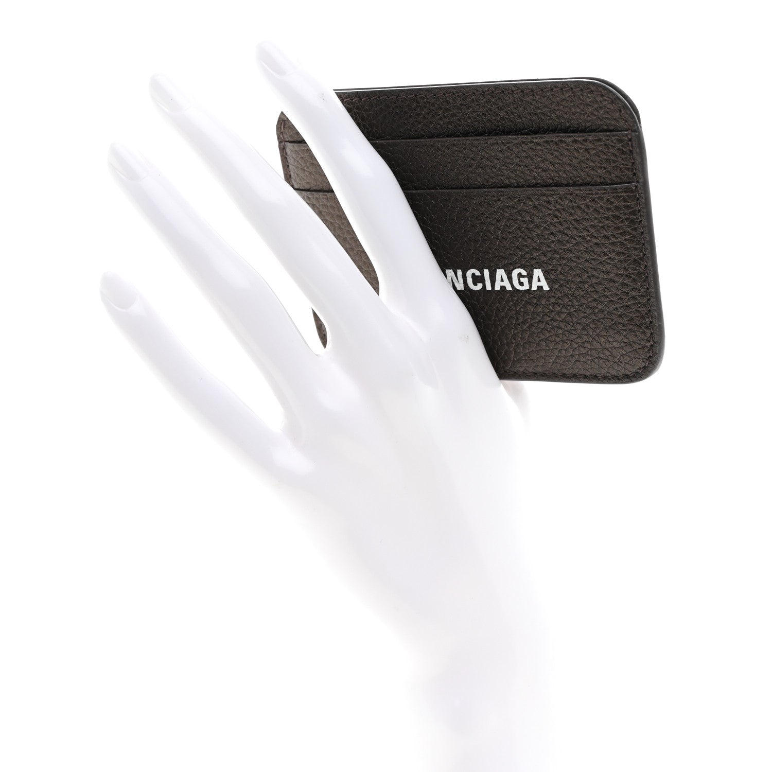 Metallized Grained Calfskin Logo Cash Rounded  Holder Dark Bronze White