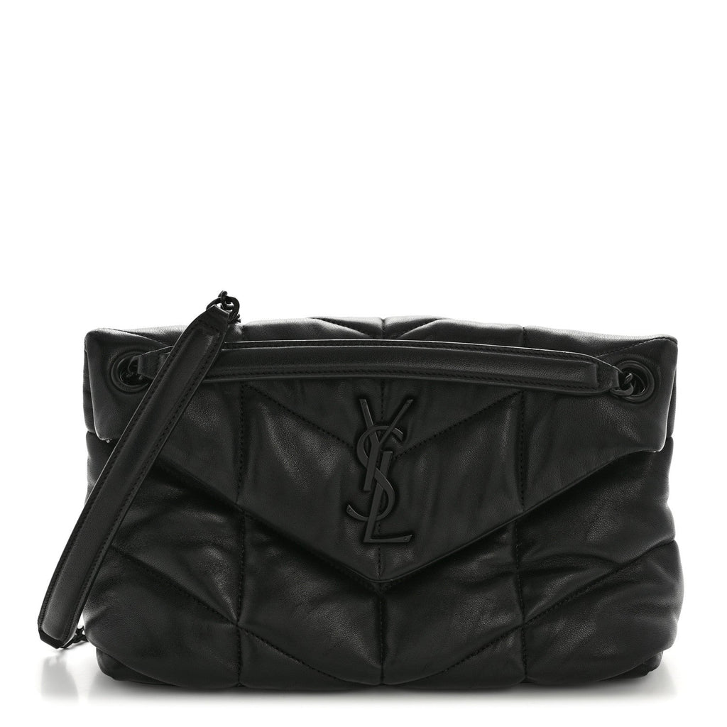 Lambskin Quilted Monogram Monochrome Small Loulou Puffer Chain Satchel Black