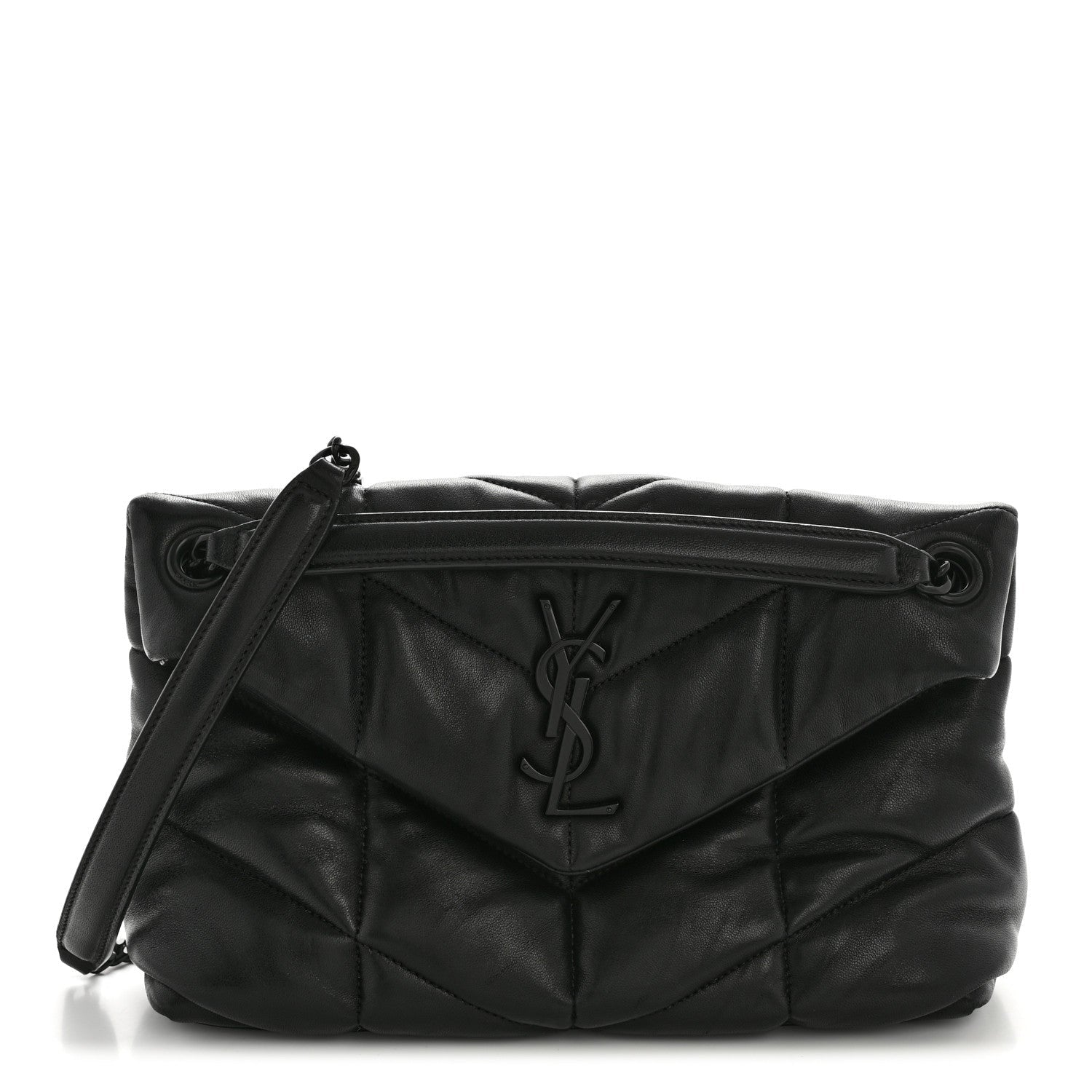 Lambskin Quilted Monogram Monochrome Small Loulou Puffer Chain Satchel Black