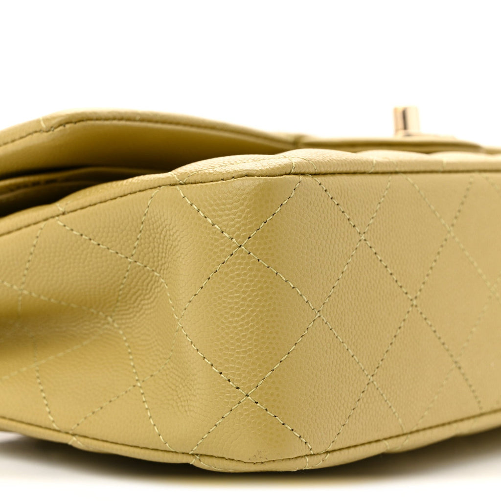 Caviar Quilted Medium Double Flap Light Green