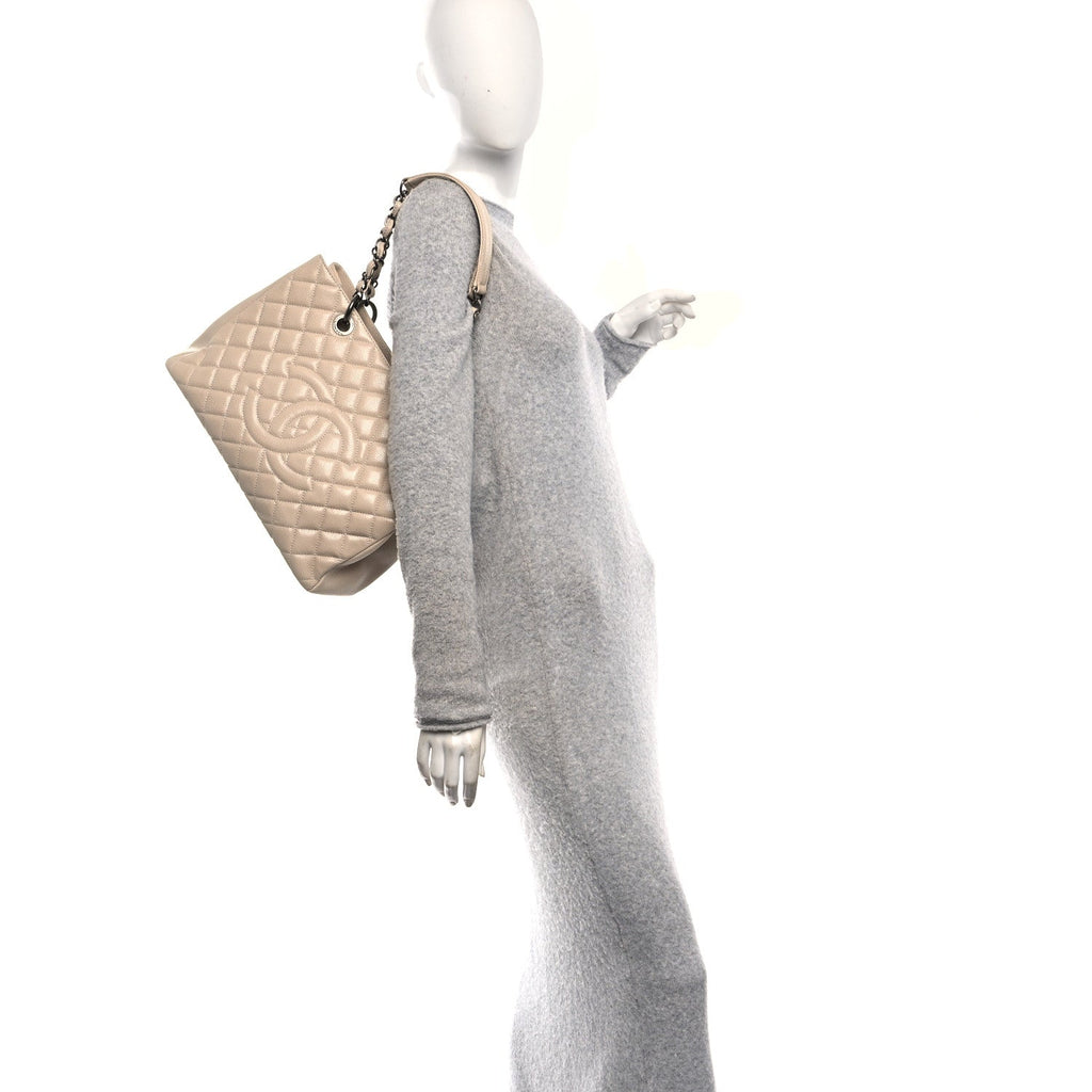 Caviar Quilted Grand Shopping Tote GST Beige