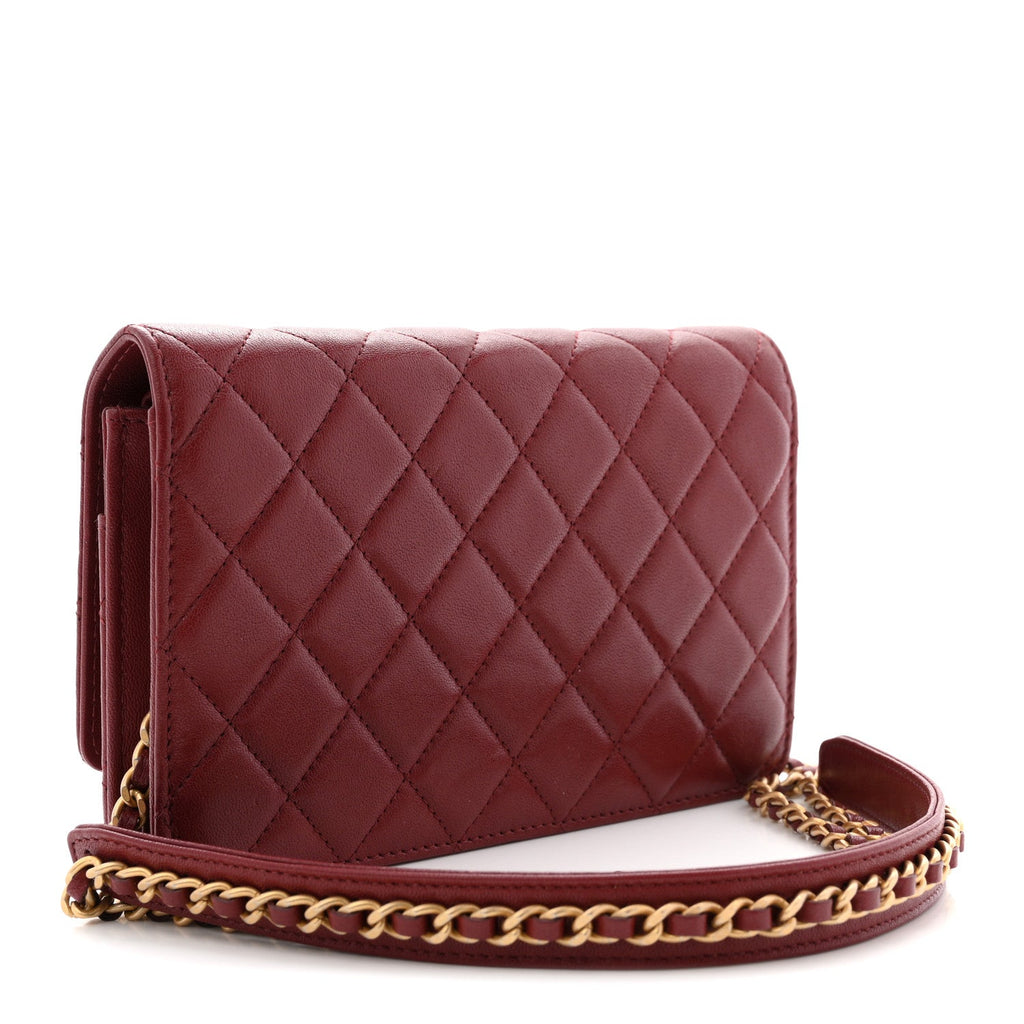 Lambskin Quilted Infinity Wallet On Chain WOC Burgundy