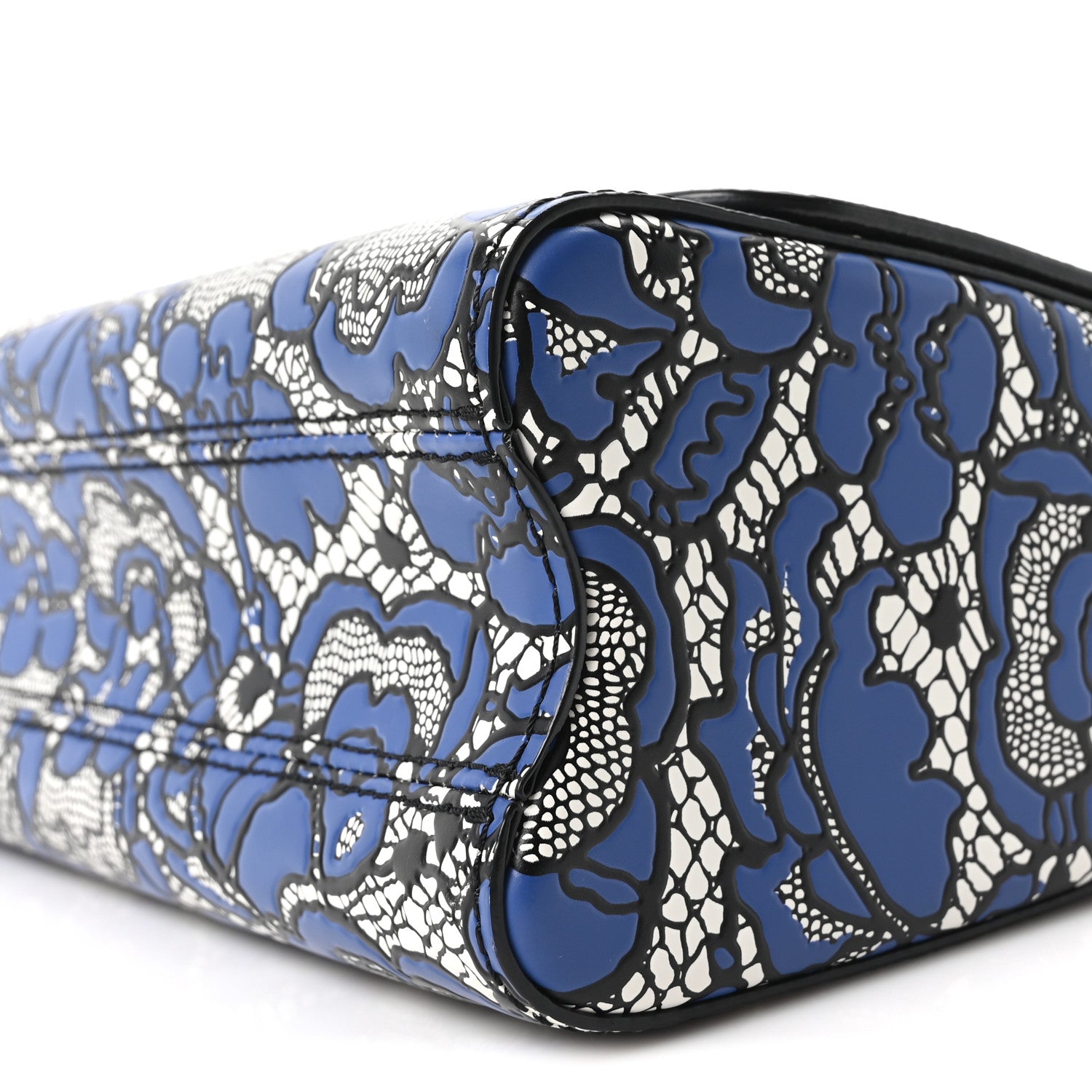 Calfskin Lace Flower Inlay Twist Shoulder Bag MM Navy Black