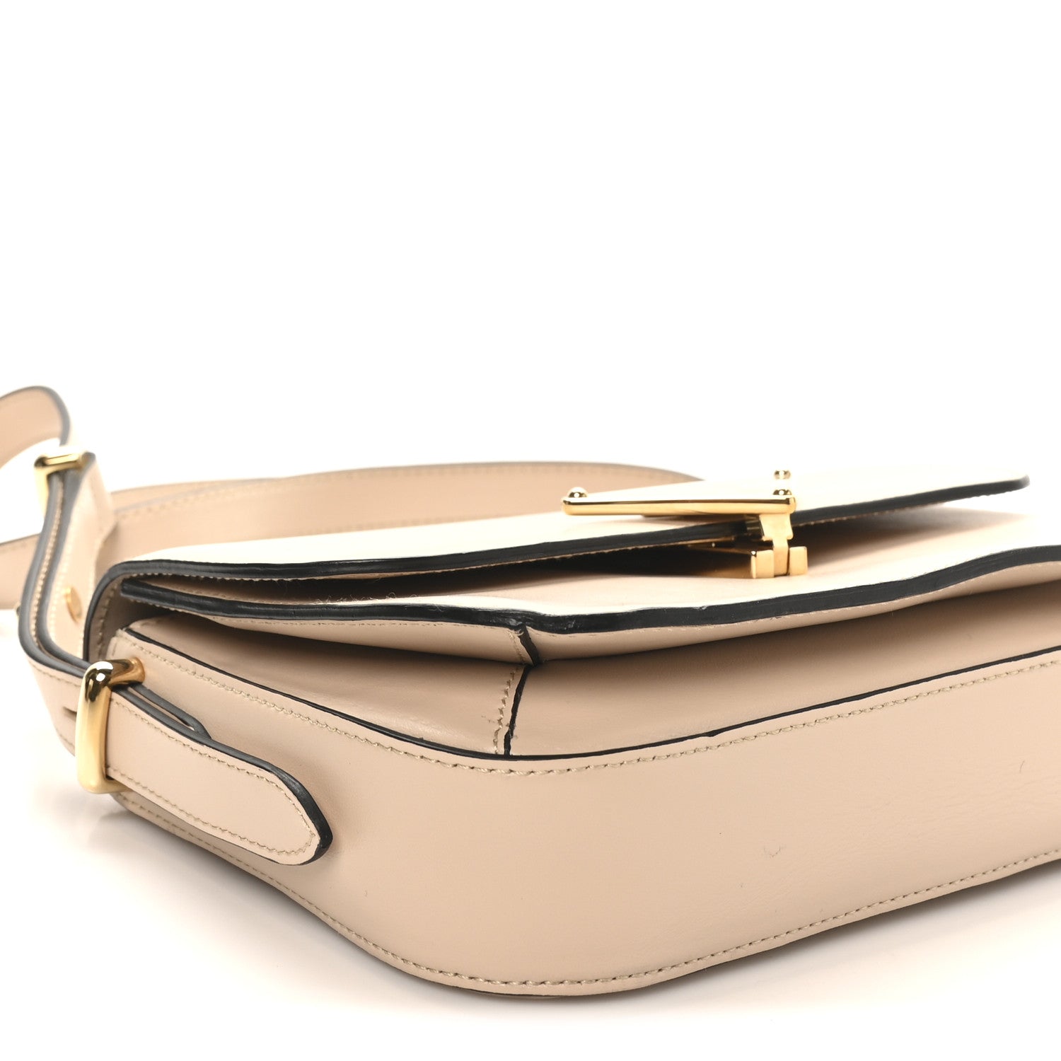 Box Calfskin Triangle Embleme Flap Shoulder Bag Sabbia