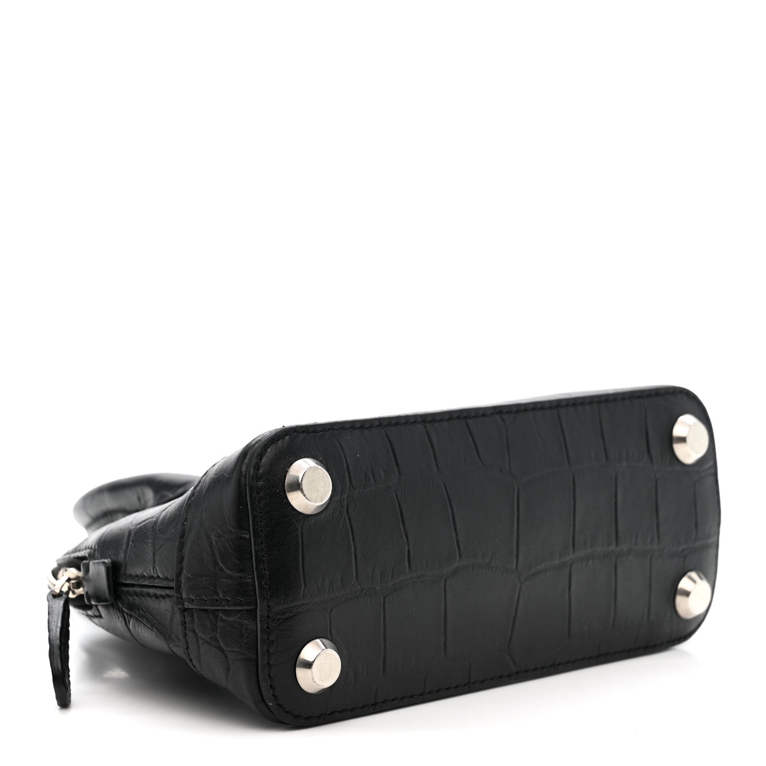 Calfskin Logo Crocodile Embossed XXS Ville Top Handle Bag Black