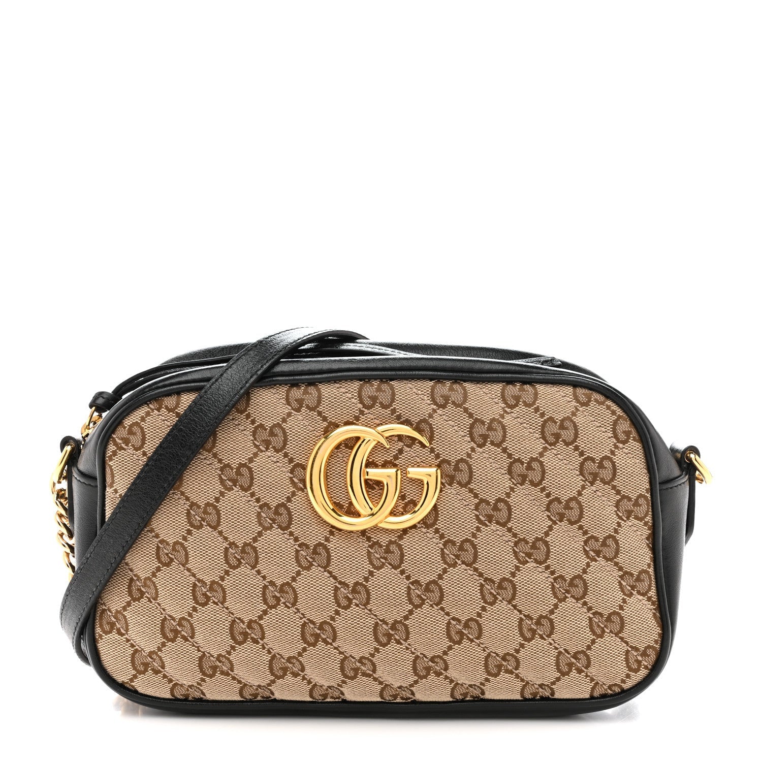 Monogram Matelasse Diagonal Small GG Marmont Chain Shoulder Bag Beige Black