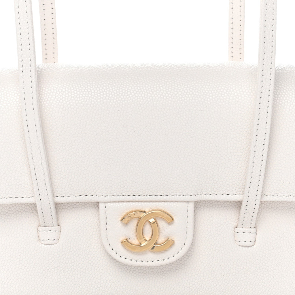 Shiny Caviar Mini Preppy Coco Shoulder Bag White