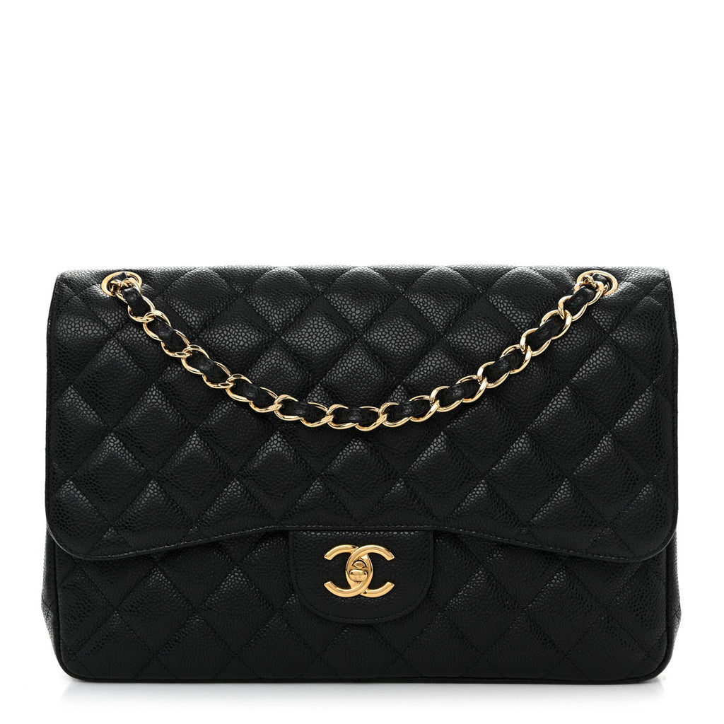 Caviar Quilted Jumbo Double Flap Black