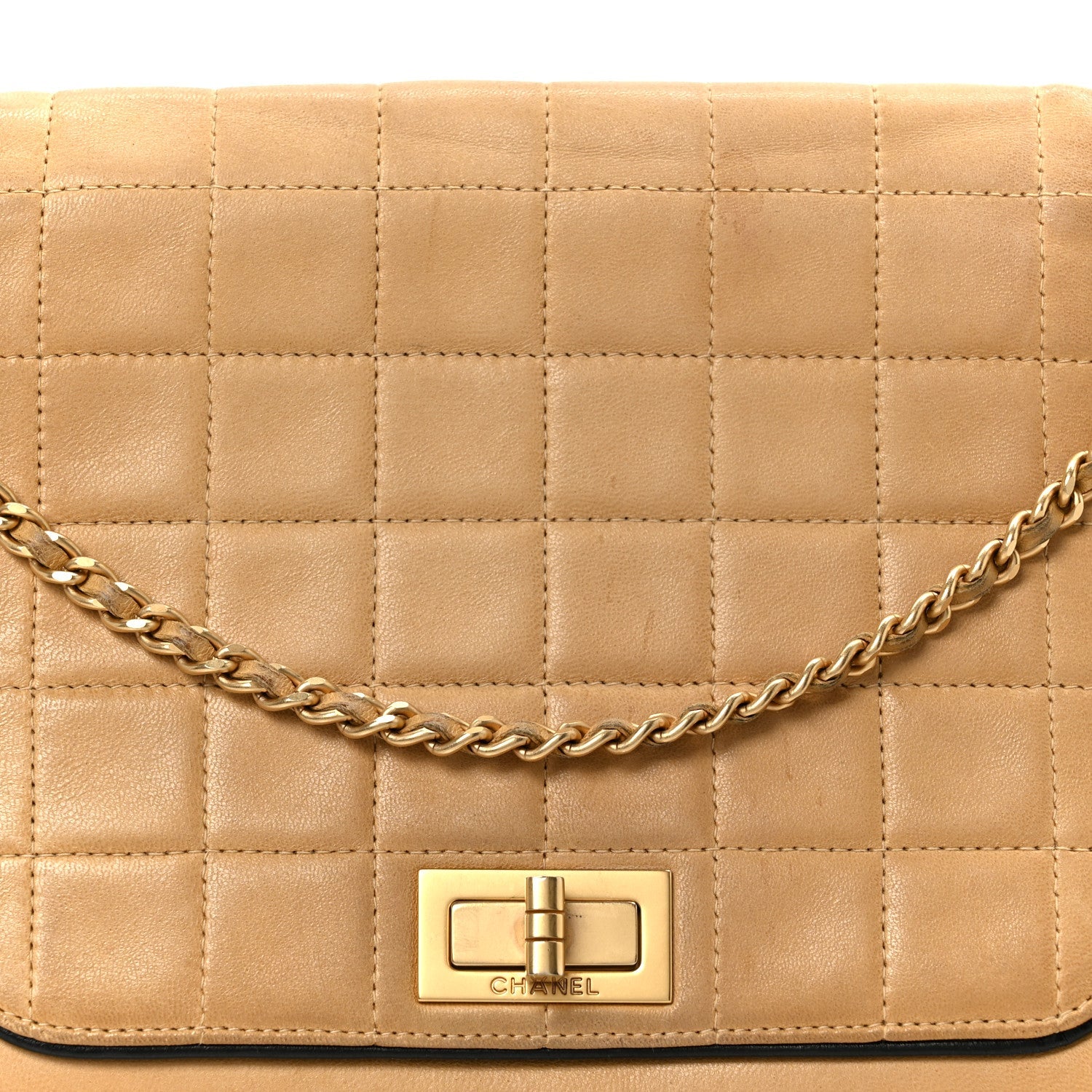 Lambskin Chocolate Bar Accordion Reissue Flap Beige