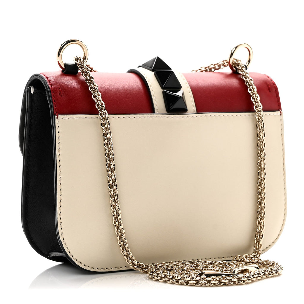 Vitello Small Glam Lock Rockstud Flap Red Ivory Black
