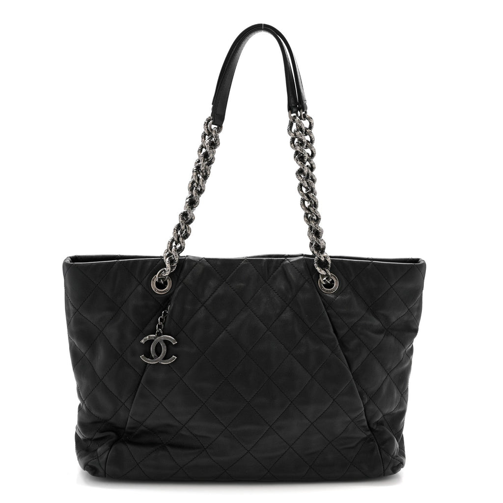 Calfskin Quilted Large Coco Pleats Tote Black