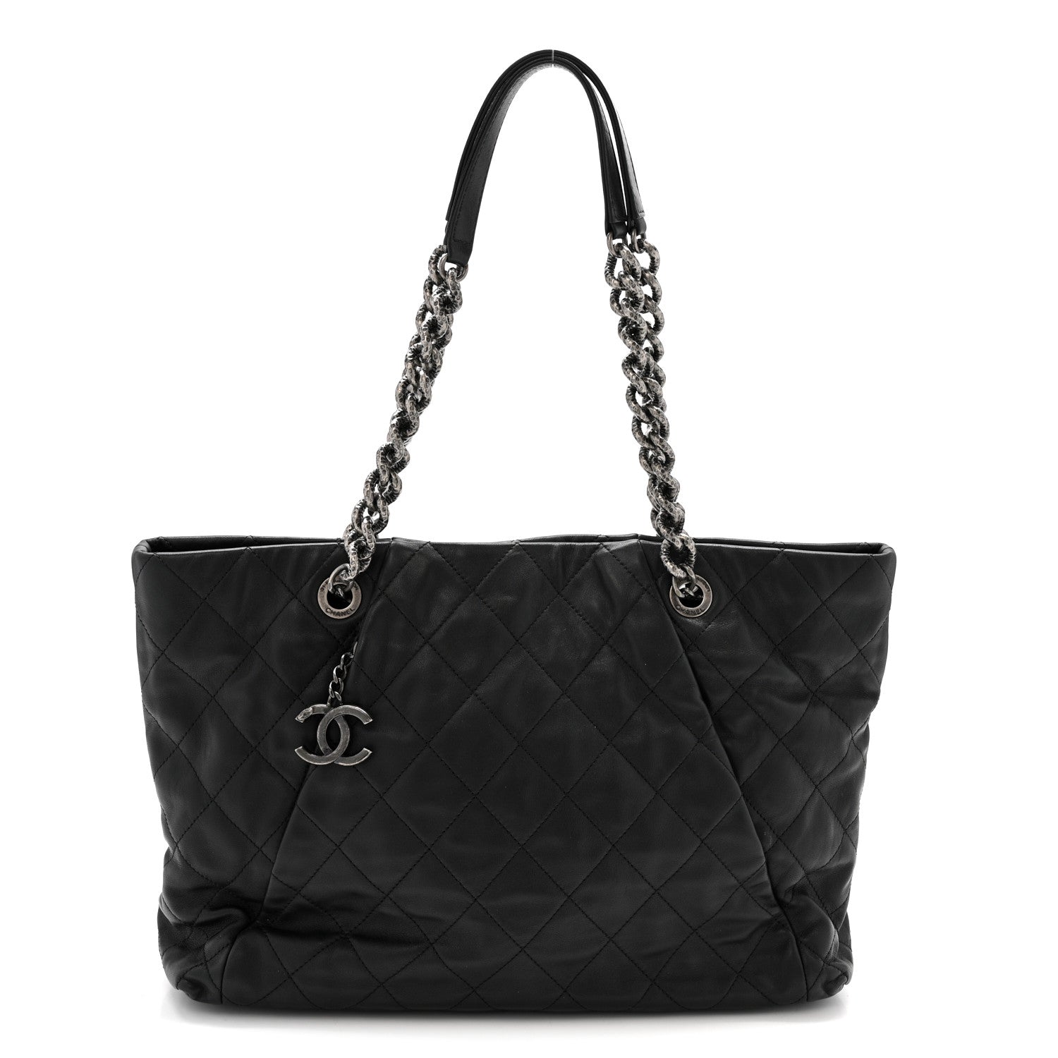 Calfskin Quilted Large Coco Pleats Tote Black