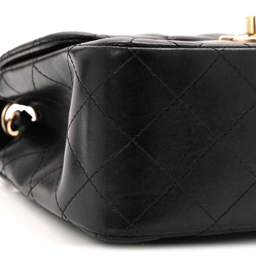 Lambskin Quilted Mini Square Flap Black