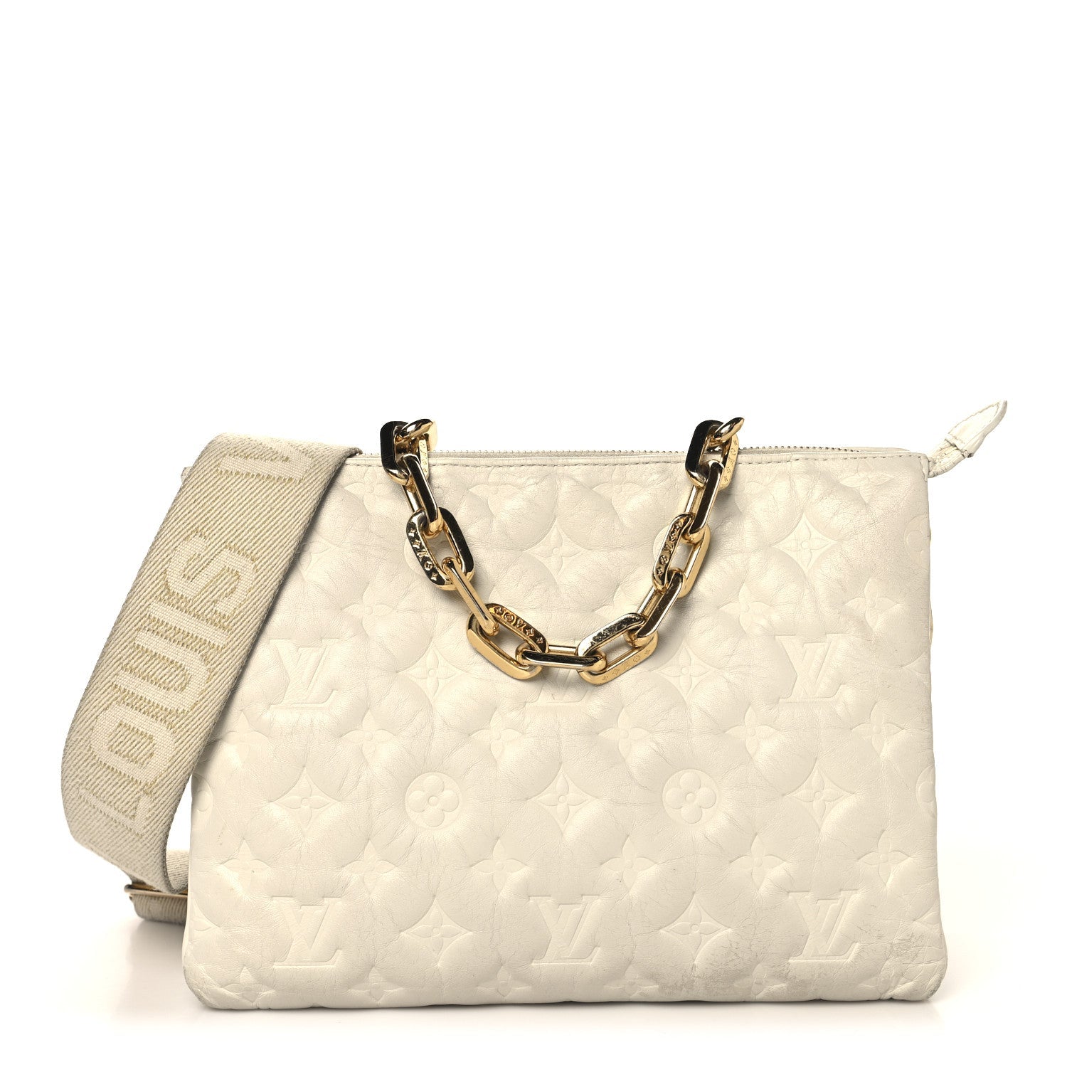 Lambskin Embossed Monogram Coussin PM Beige Cream