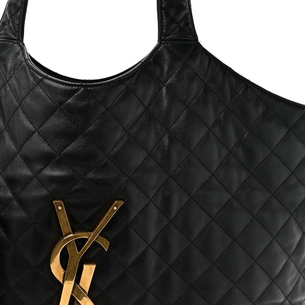 Lambskin Quilted Maxi Icare Shopping Tote Black
