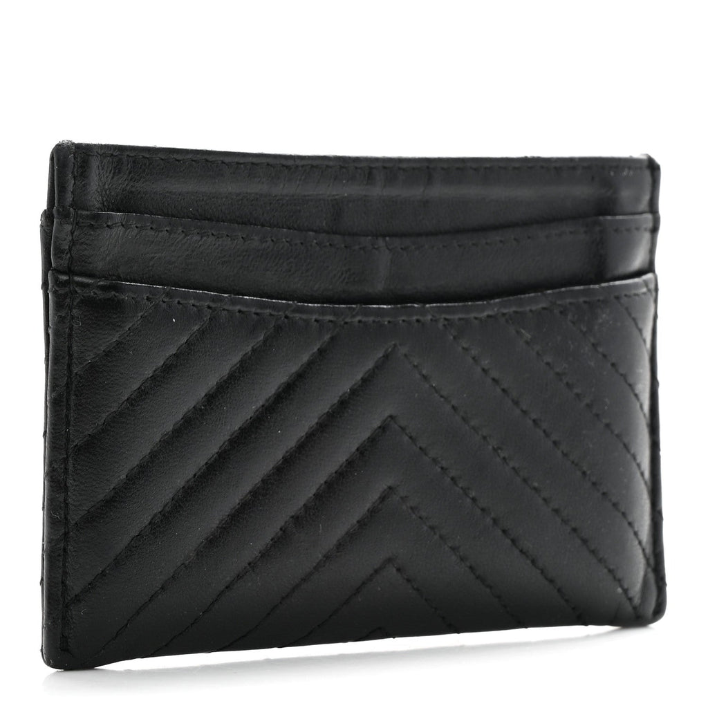 Lambskin Chevron Quilted  Holder Black