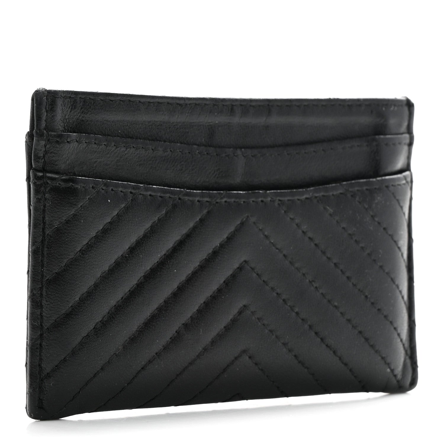 Lambskin Chevron Quilted  Holder Black