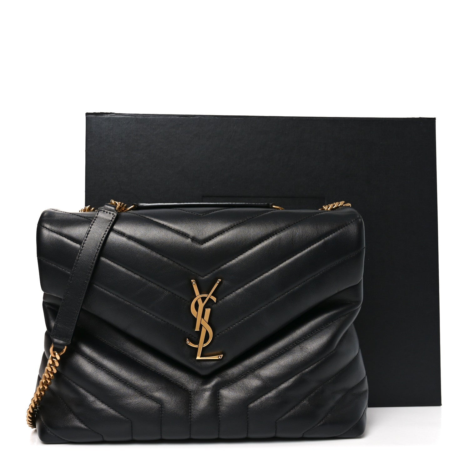 Calfskin Y Quilted Monogram Medium Loulou Chain Satchel Black