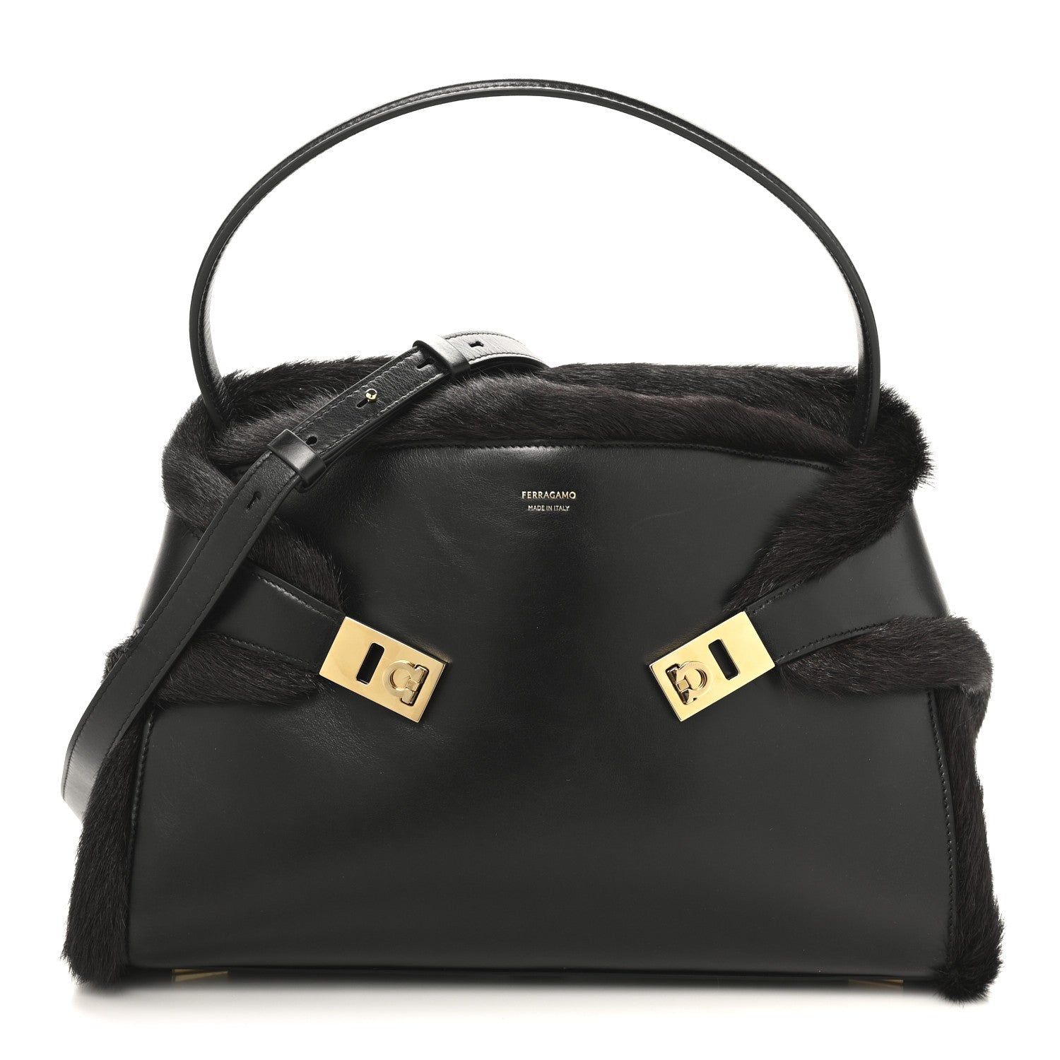 Calfskin Shearling Medium Hug Bag Black