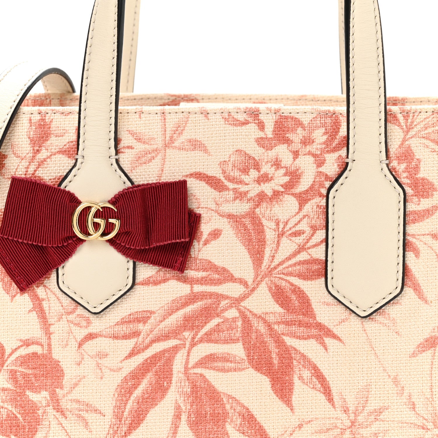 Canvas Herbarium Print Ribbon Top Handle Bag Pink White