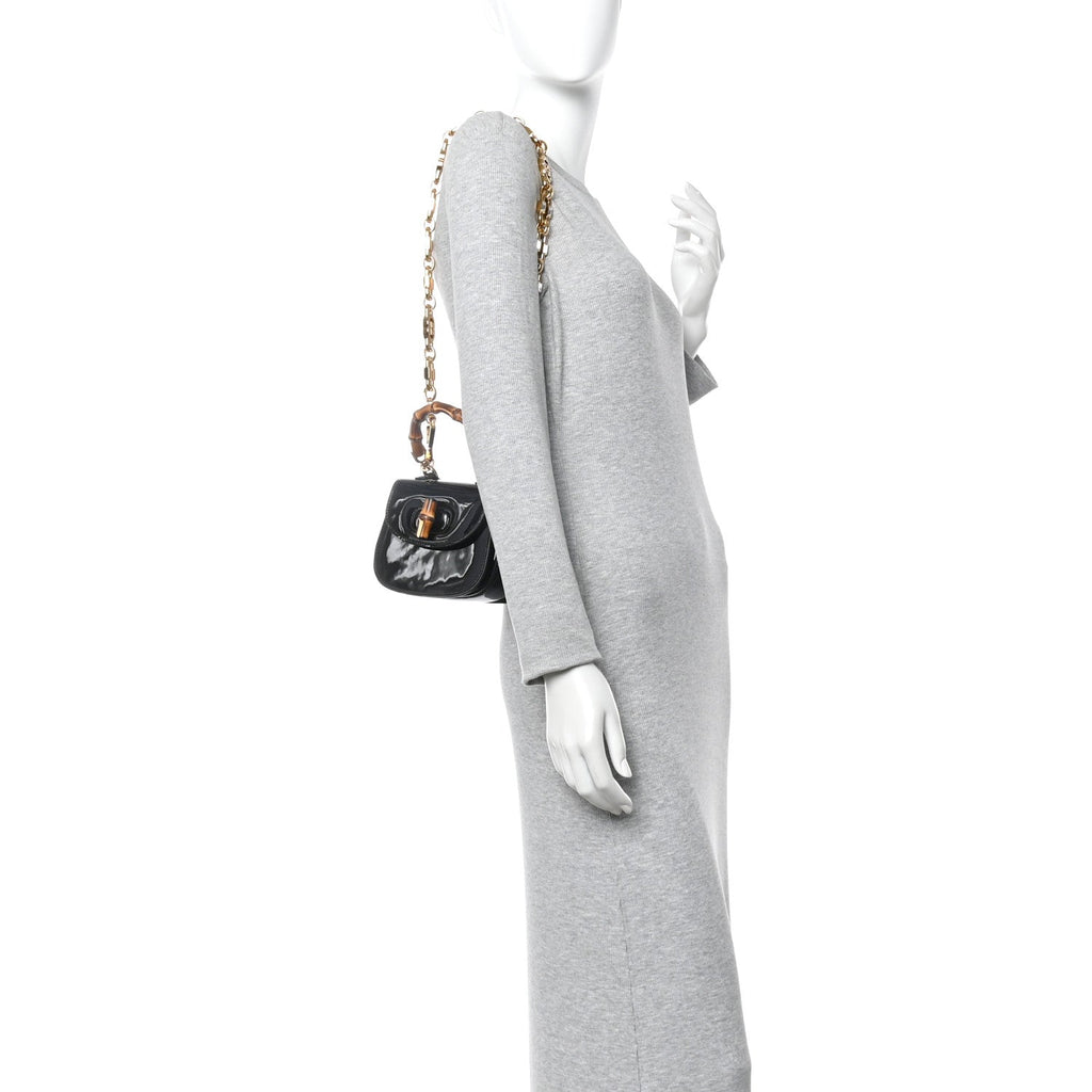 Patent Crystal Mini Bamboo 1947 Top Handle Chain Bag Black