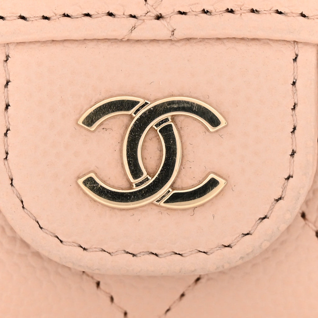 Caviar Quilted Flap  Holder Wallet Light Beige