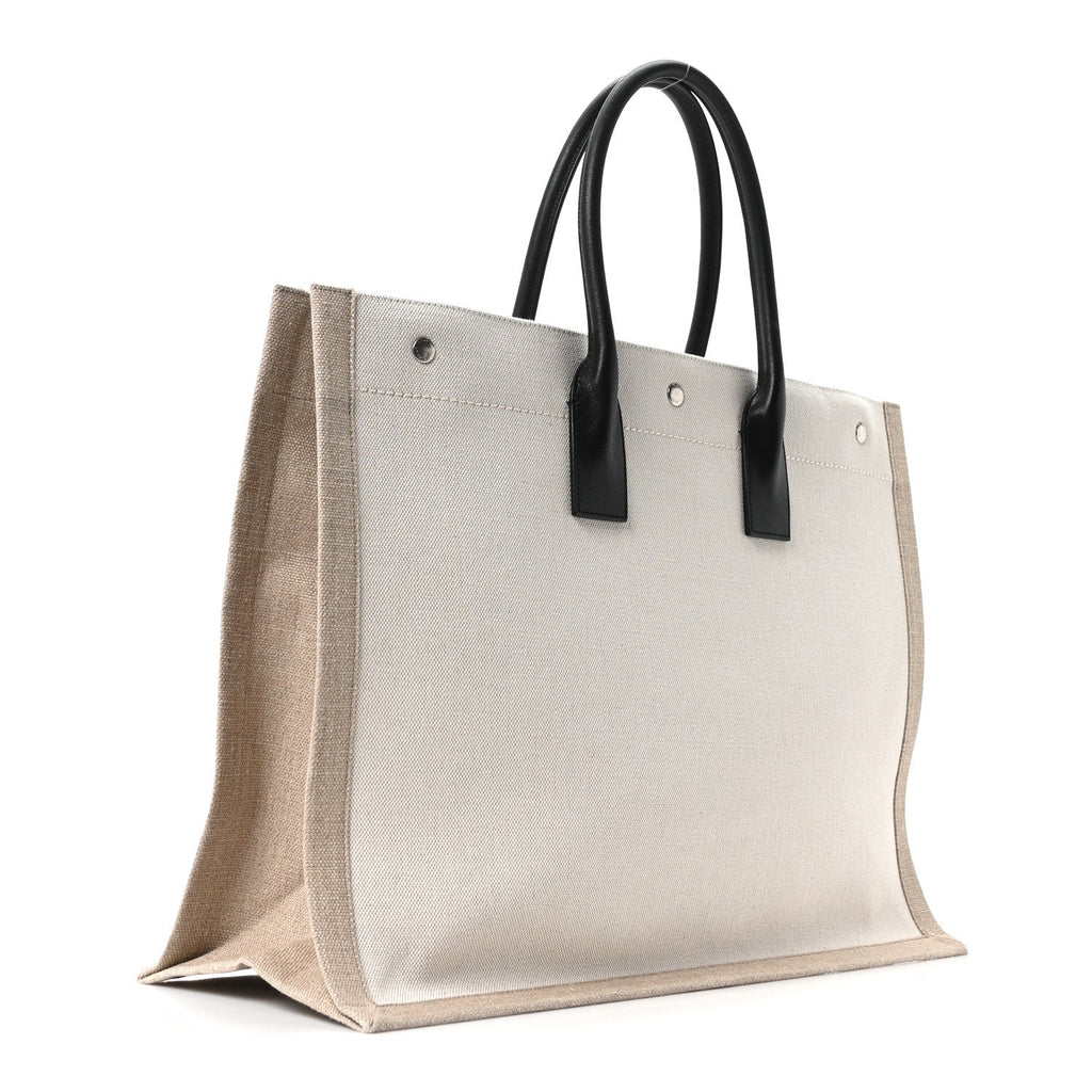 Linen Calfskin Small Rive Gauche Tote Greggio Natural