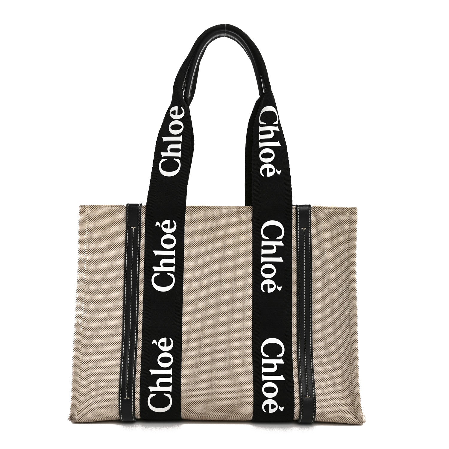 Linen Calfskin Medium Woody Ribbon Tote Black Blue
