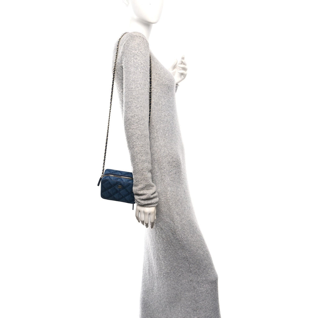 Printed Denim CC Camera Case Blue