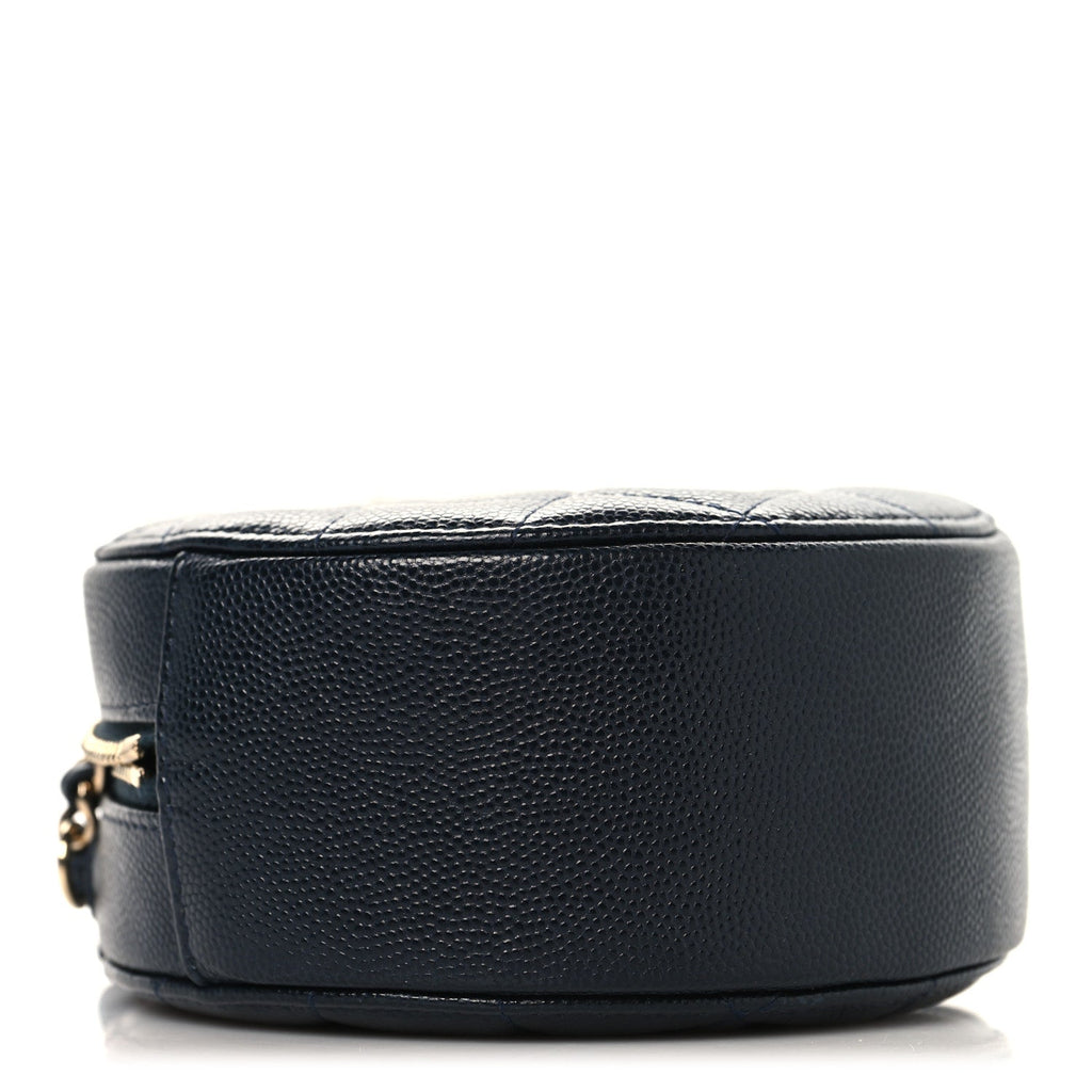Caviar Quilted Round Clutch With Chain Navy