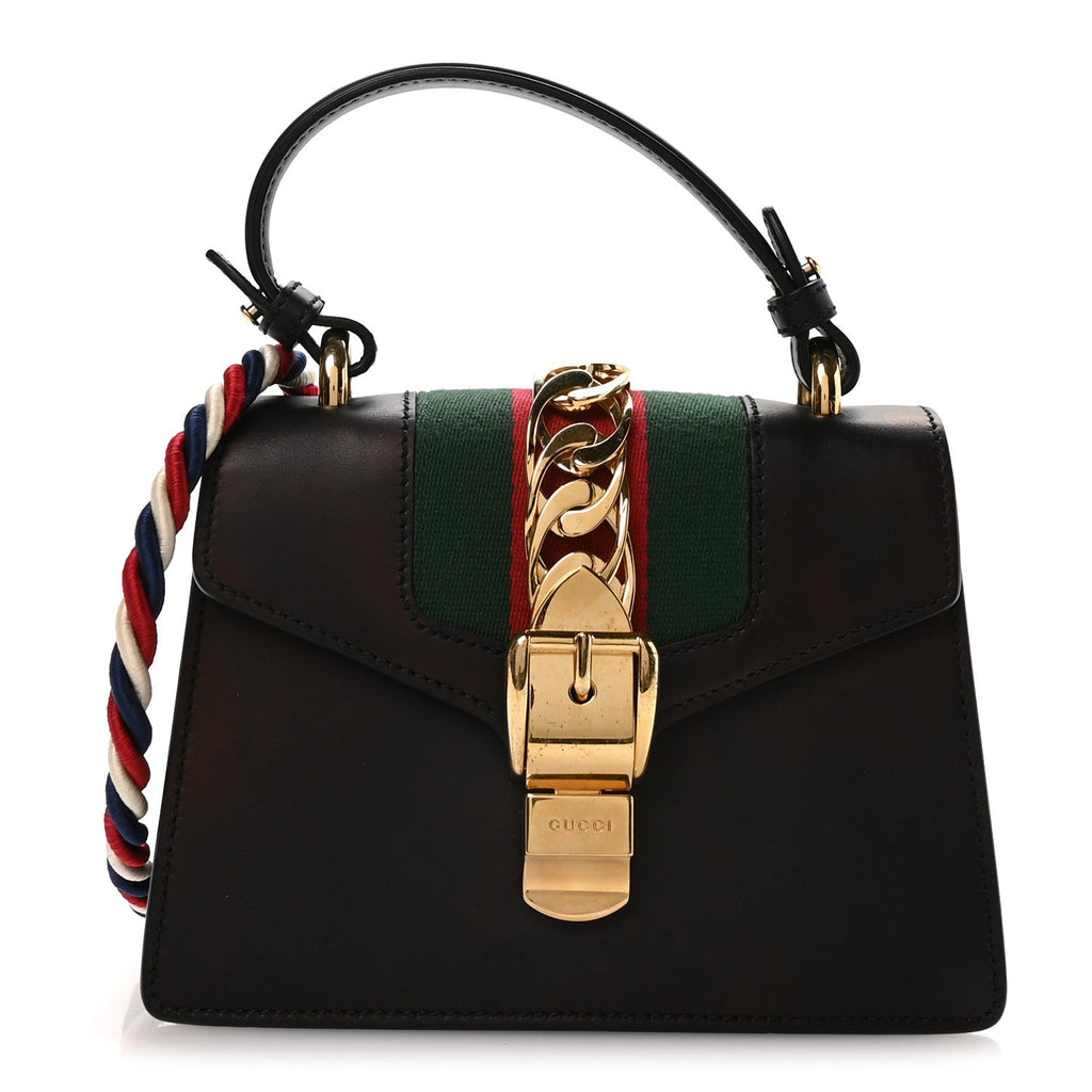 Calfskin Mini Sylvie Top Handle Bag Black