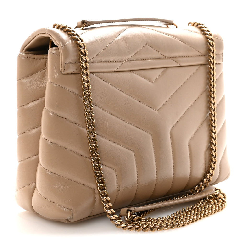 Calfskin Y Quilted Monogram Small Loulou Chain Satchel Dark Beige