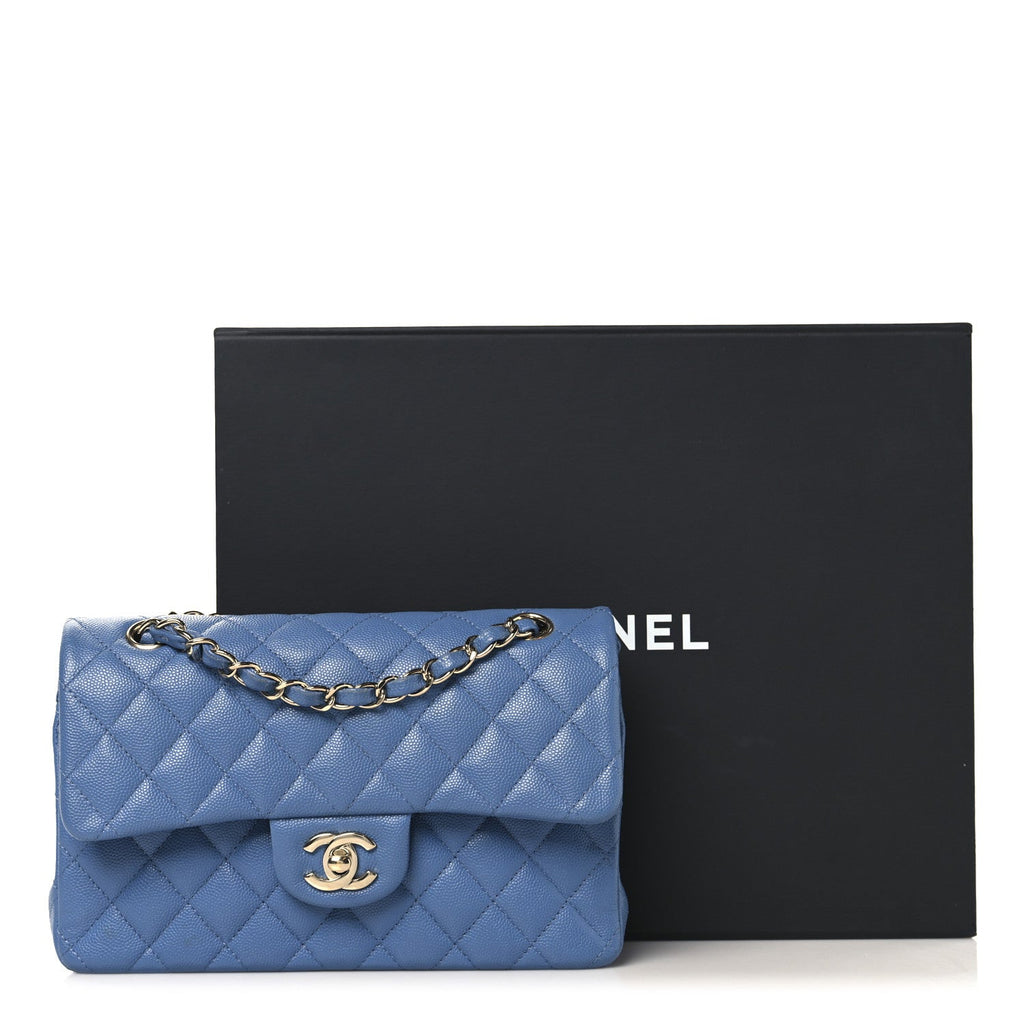 Caviar Quilted Small Double Flap Blue
