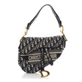 Oblique Embroidered Saddle Bag Blue