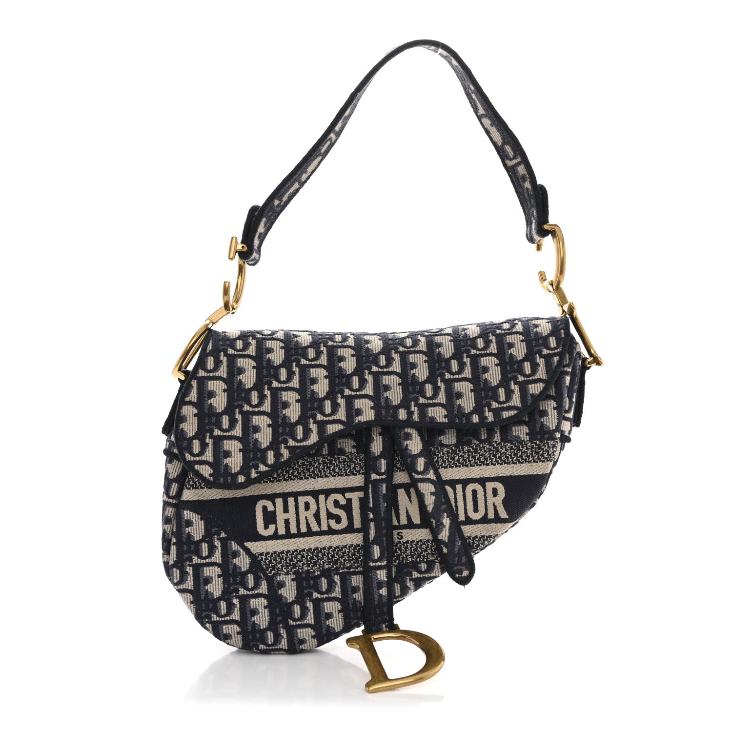 Oblique Embroidered Saddle Bag Blue