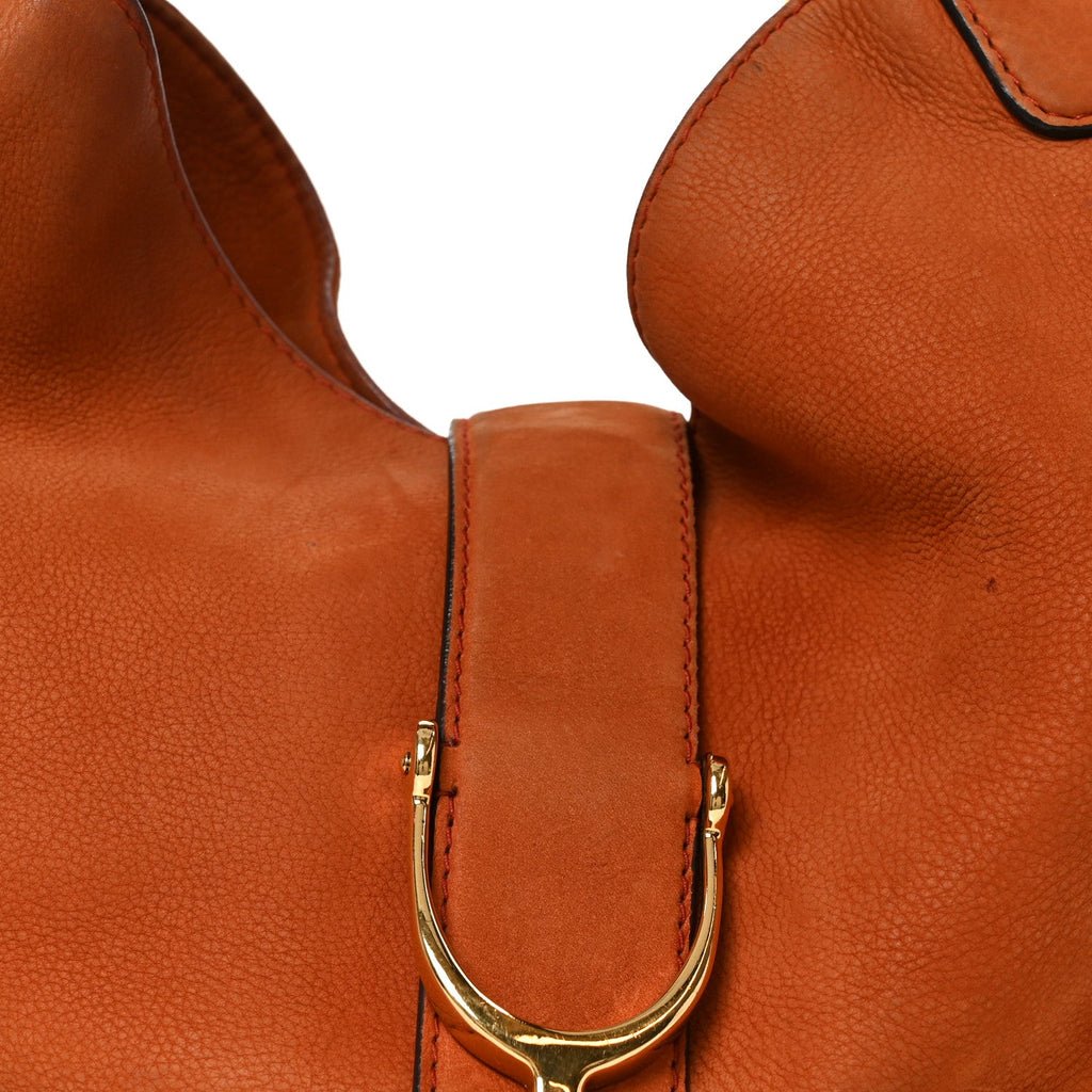 Nubuck Medium Soft Stirrup Shoulder Bag Orange