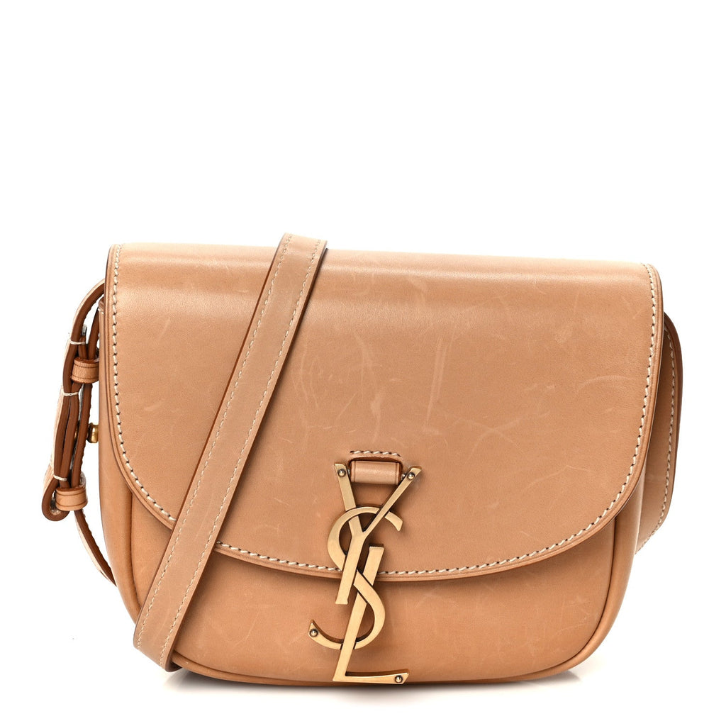 Smooth Vintage Calfskin Small Kaia Satchel Brown Gold