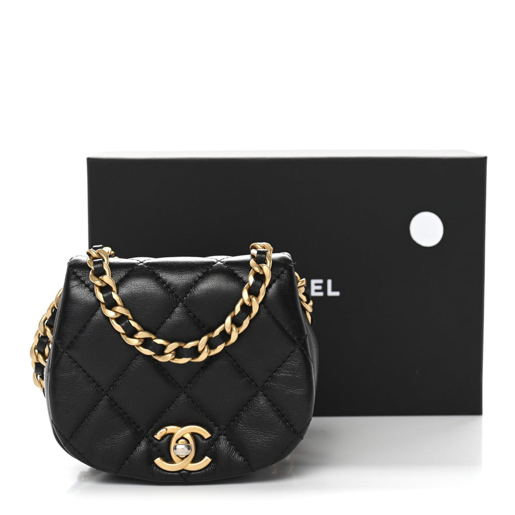 Calfskin Quilted Mini Coco Mail Clutch With Chain Black