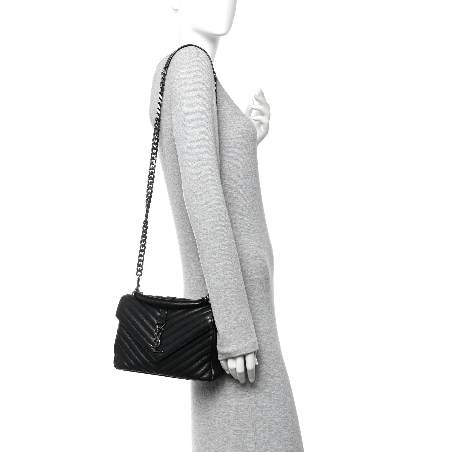 Sheepskin Matelasse Chevron Monogram Medium College Bag Black