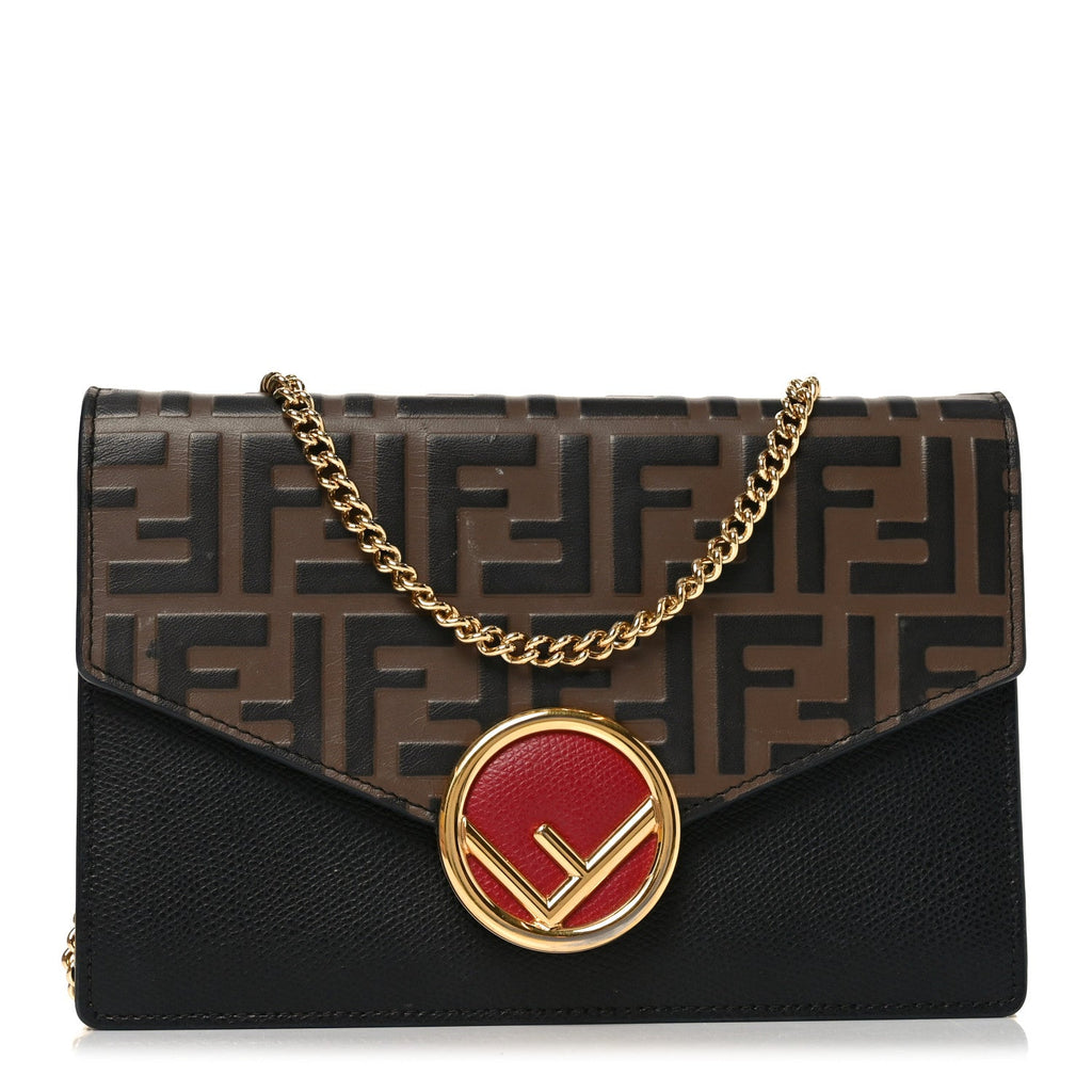 Vitello Cruise F is Fendi Bi-Color FF 1974 Embossed Medium Envelope Wallet On Chain Black Maya