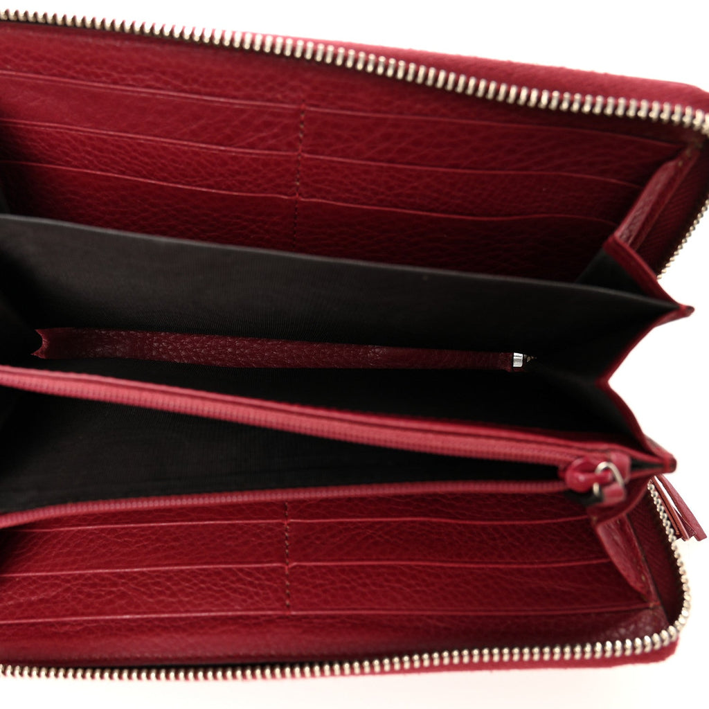 Pebbled Calfskin Studded Soho Zip Around Wallet Soft Burgundy